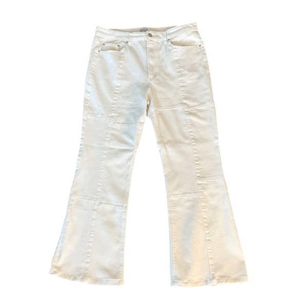 West of Melrose High Rise Patchwork Flare Jeans in Off White Ivory - Picture 5 of 16